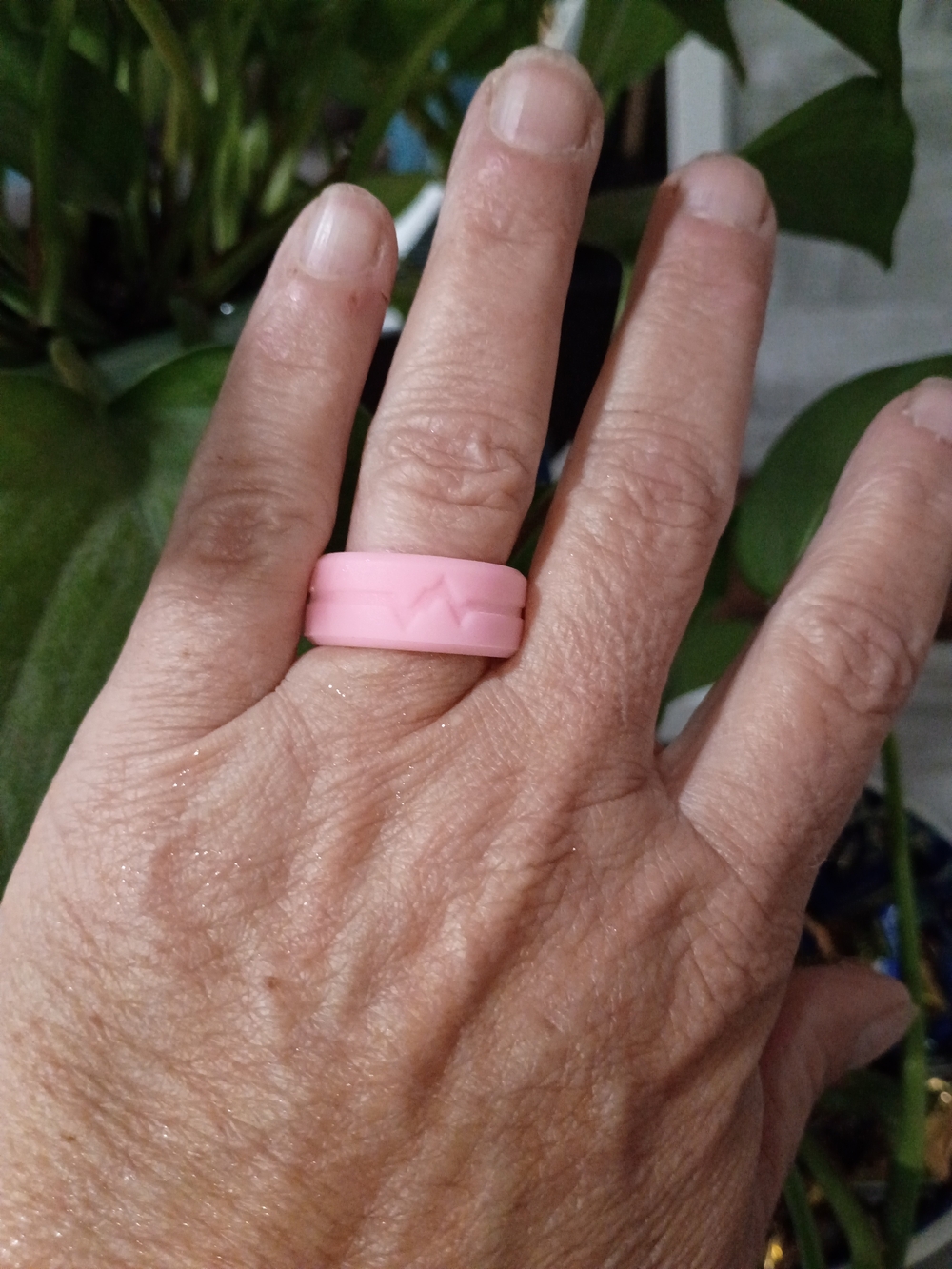 Pink Silicone Band Ring with Heartbeat Detail